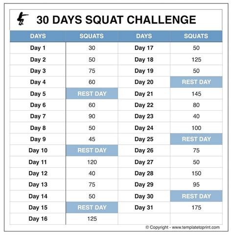 Printable Squat Challenge Chart
